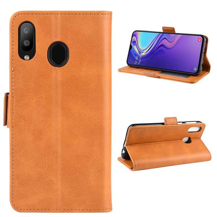 Magnet Adsorption Split Leather Wallet Phone Stand Case for Samsung Galaxy M20 - Brown-2