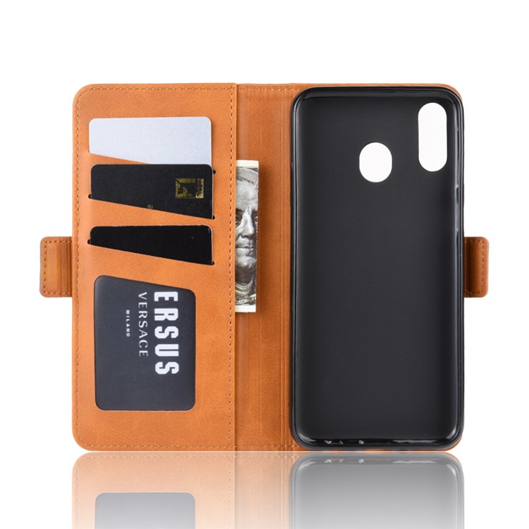 Magnet Adsorption Split Leather Wallet Phone Stand Case for Samsung Galaxy M20 - Brown-4