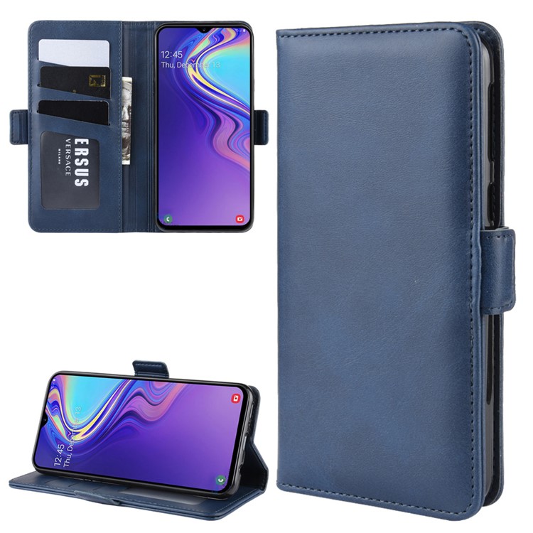 Magnet Adsorption Split Leather Wallet Phone Stand Case for Samsung Galaxy M20 - Blue-1