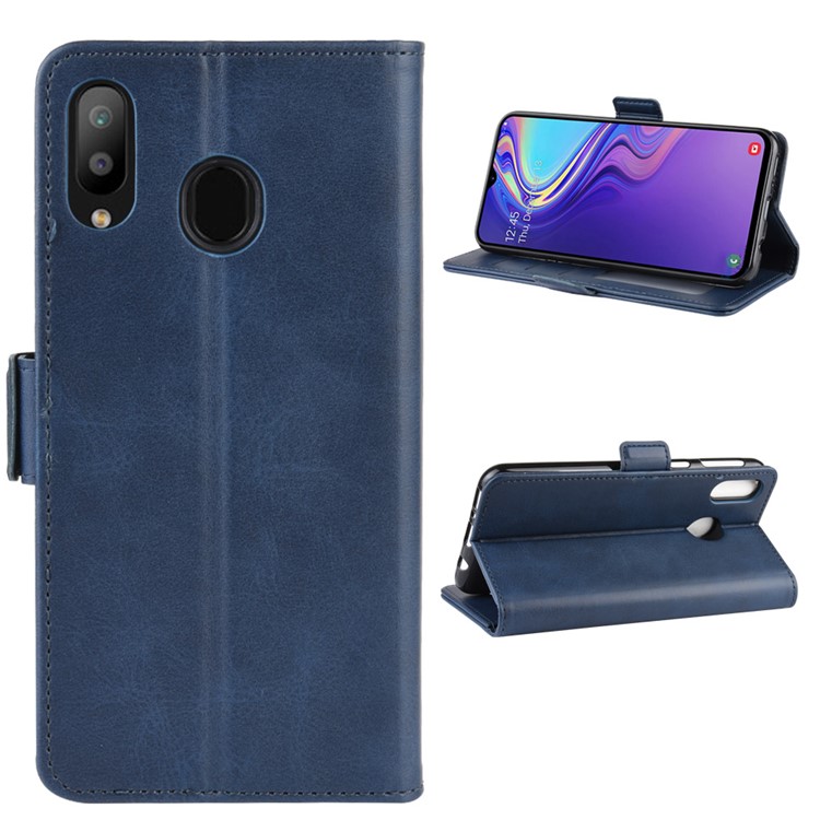 Magnet Adsorption Split Leather Wallet Phone Stand Case for Samsung Galaxy M20 - Blue-2