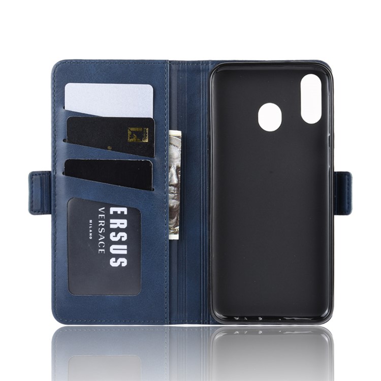 Magnet Adsorption Split Leather Wallet Phone Stand Case for Samsung Galaxy M20 - Blue-4