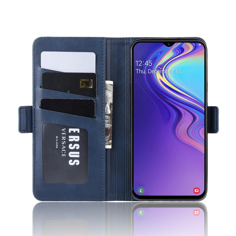 Magnet Adsorption Split Leather Wallet Phone Stand Case for Samsung Galaxy M20 - Blue-5