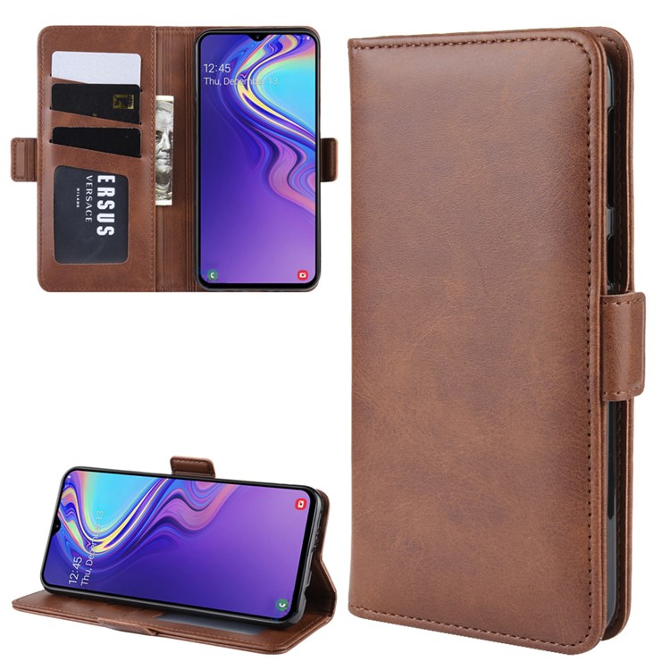 Magnet Adsorption Split Leather Wallet Phone Stand Case for Samsung Galaxy M20 - Coffee-1