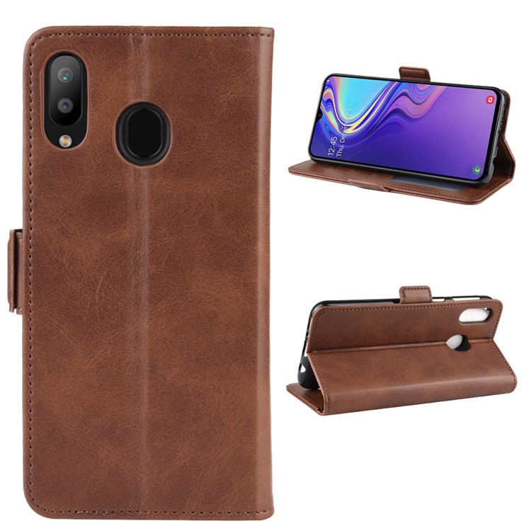 Magnet Adsorption Split Leather Wallet Phone Stand Case for Samsung Galaxy M20 - Coffee-2