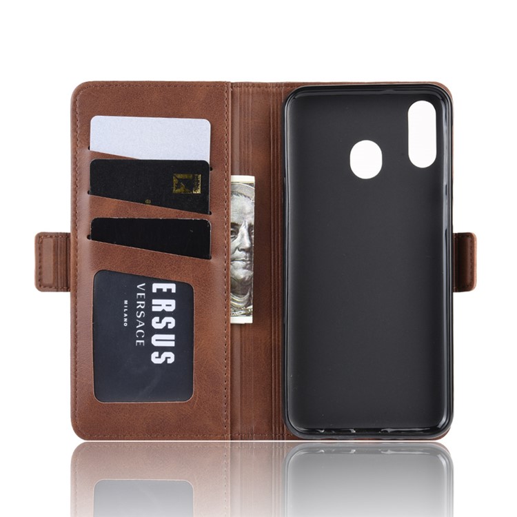 Magnet Adsorption Split Leather Wallet Phone Stand Case for Samsung Galaxy M20 - Coffee-4