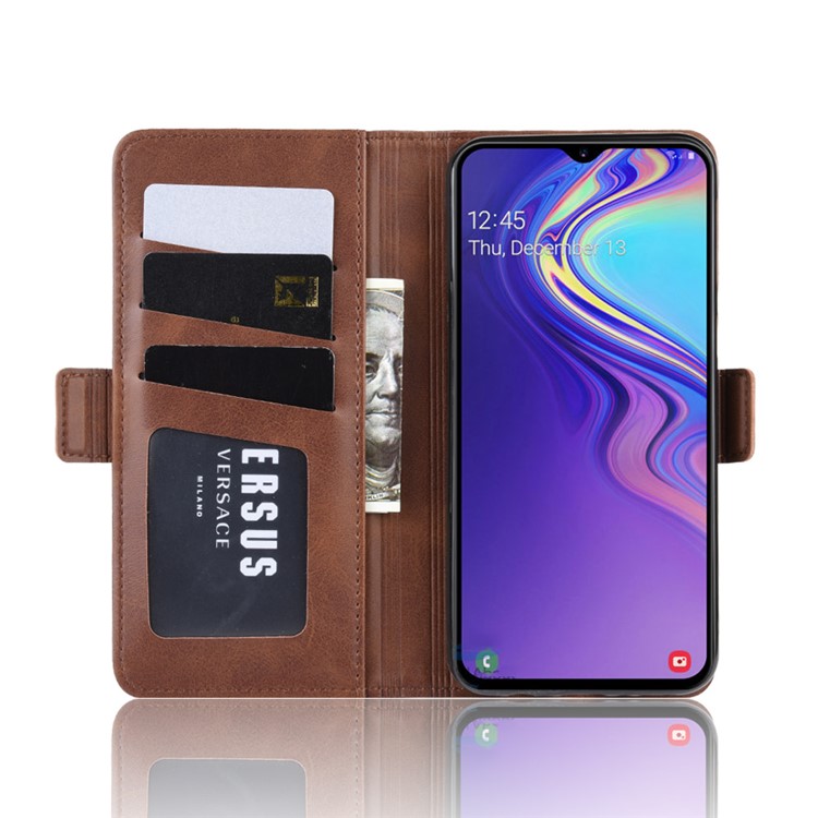Magnet Adsorption Split Leather Wallet Phone Stand Case for Samsung Galaxy M20 - Coffee-5