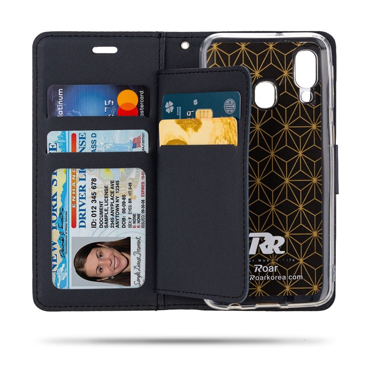 ROAR Solid Color PU Leather Wallet Stand Phone Shell for Samsung Galaxy A40 - Black-5