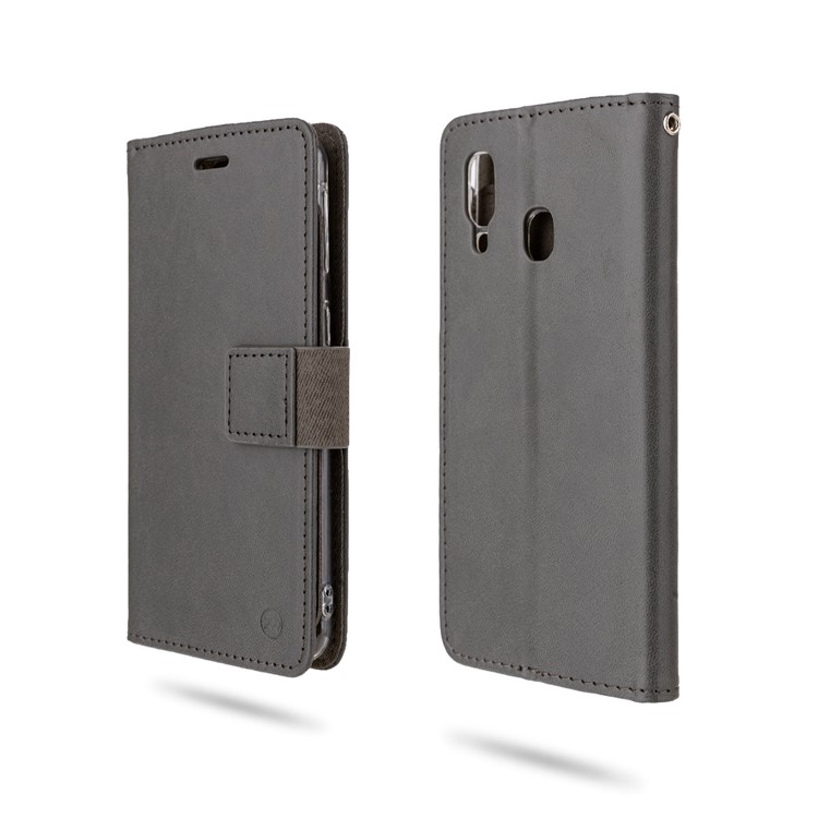 ROAR Solid Color PU Leather Wallet Stand Phone Shell for Samsung Galaxy A40 - Grey-1