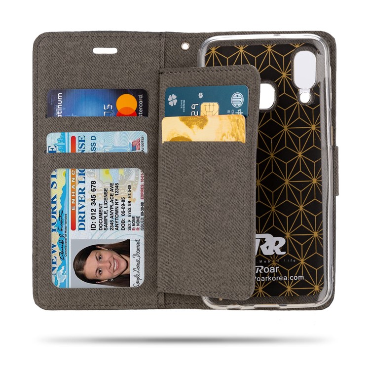ROAR Solid Color PU Leather Wallet Stand Phone Shell for Samsung Galaxy A40 - Grey-2