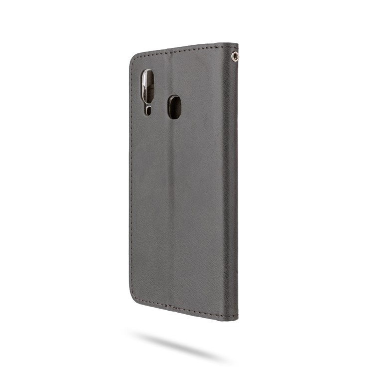 ROAR Solid Color PU Leather Wallet Stand Phone Shell for Samsung Galaxy A40 - Grey-5