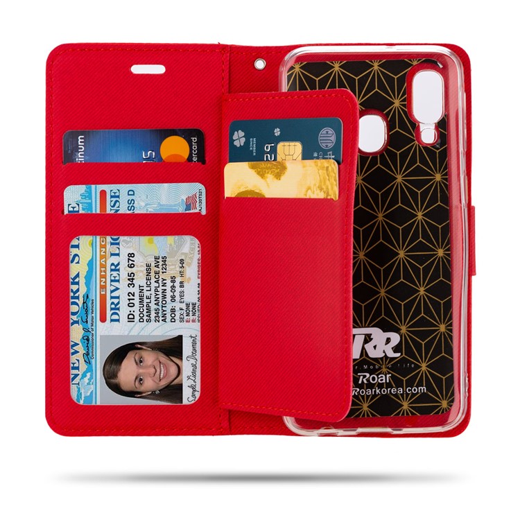 ROAR Solid Color PU Leather Wallet Stand Phone Shell for Samsung Galaxy A40 - Red-2