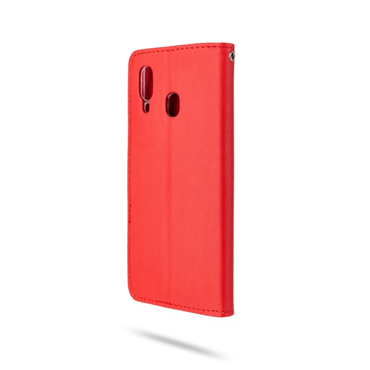 ROAR Solid Color PU Leather Wallet Stand Phone Shell for Samsung Galaxy A40 - Red-5