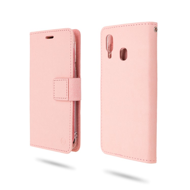 ROAR Solid Color PU Leather Wallet Stand Phone Shell for Samsung Galaxy A40 - Pink-1