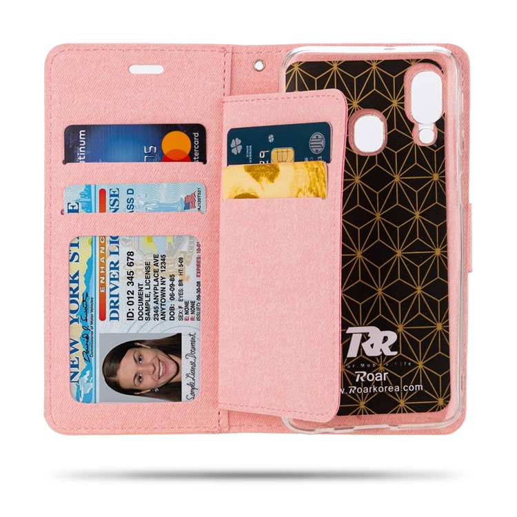 ROAR Solid Color PU Leather Wallet Stand Phone Shell for Samsung Galaxy A40 - Pink-2