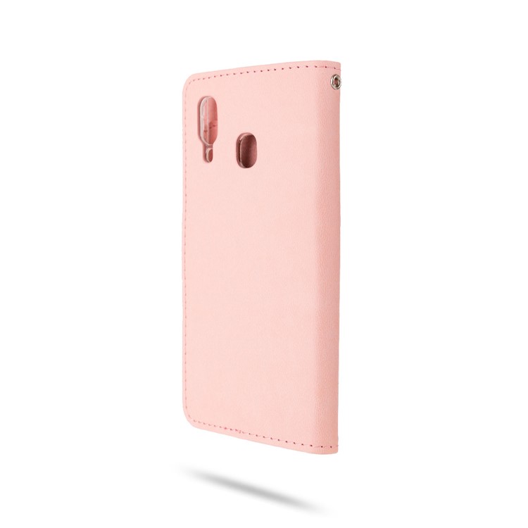 ROAR Solid Color PU Leather Wallet Stand Phone Shell for Samsung Galaxy A40 - Pink-5