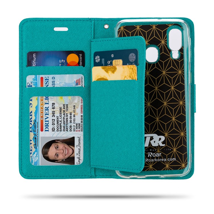 ROAR Solid Color PU Leather Wallet Stand Phone Shell for Samsung Galaxy A40 - Green-2
