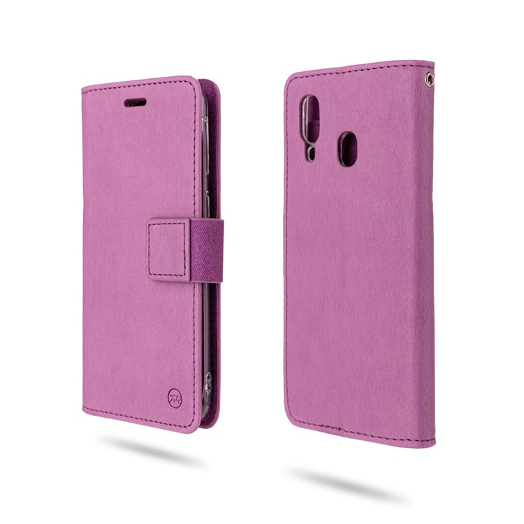 ROAR Solid Color PU Leather Wallet Stand Phone Shell for Samsung Galaxy A40 - Purple-1