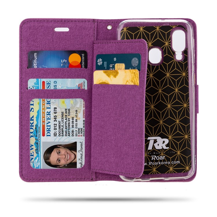 ROAR Solid Color PU Leather Wallet Stand Phone Shell for Samsung Galaxy A40 - Purple-2