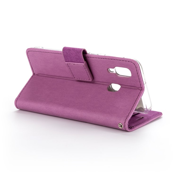 ROAR Solid Color PU Leather Wallet Stand Phone Shell for Samsung Galaxy A40 - Purple-3