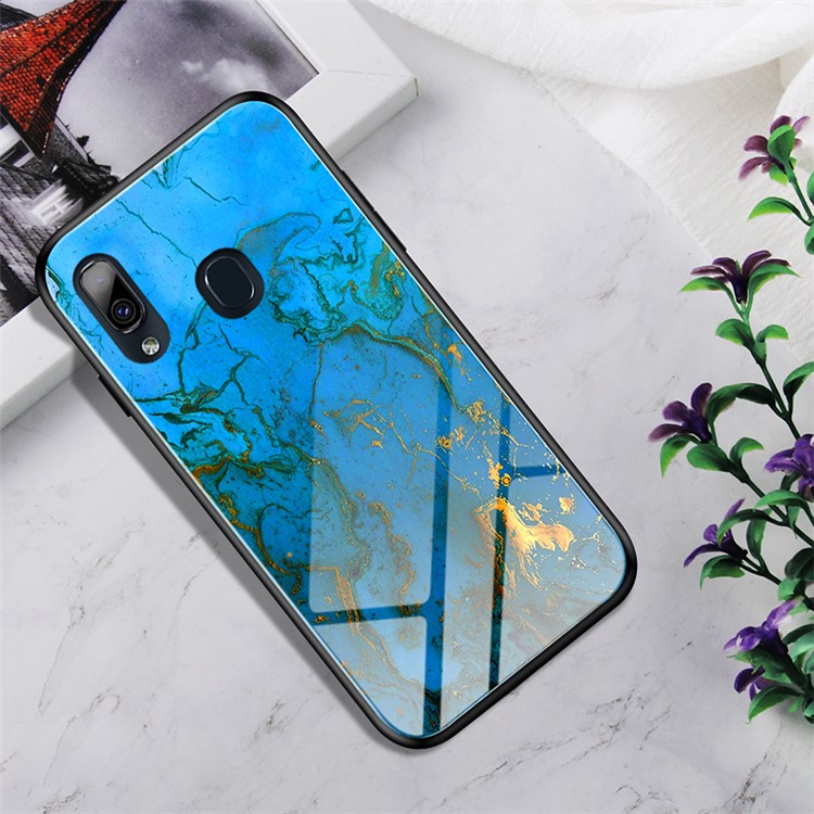 Glass + TPU Hybrid Case for Samsung Galaxy A20e - Sky Blue-1