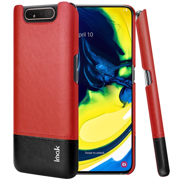 IMAK Ruiyi Series PU Leather Coated PC Case + Explosion-proof Screen Protector for Samsung Galaxy A90/A80 - Red / Black