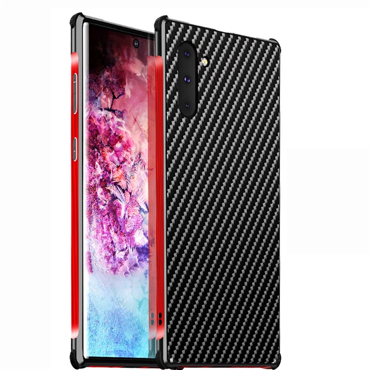 Carbon Fiber Texture Detachable 2-in-1 Metal+Aluminium Alloy Electroplating Phone Shell for Samsung Galaxy Note 10 - Black/Red-1