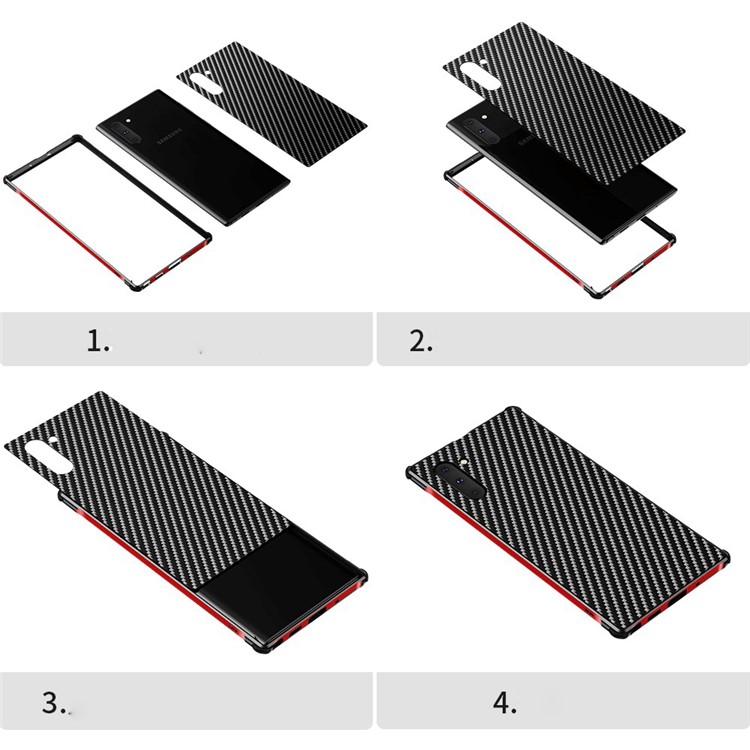 Carbon Fiber Texture Detachable 2-in-1 Metal+Aluminium Alloy Electroplating Phone Shell for Samsung Galaxy Note 10 - Black/Red-10