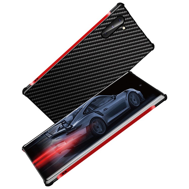 Carbon Fiber Texture Detachable 2-in-1 Metal+Aluminium Alloy Electroplating Phone Shell for Samsung Galaxy Note 10 - Black/Red-3