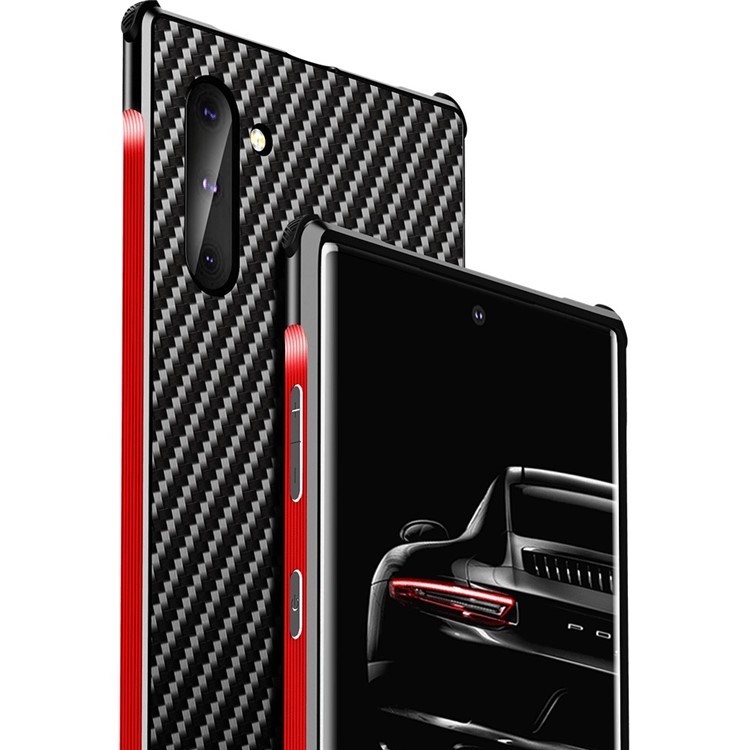 Carbon Fiber Texture Detachable 2-in-1 Metal+Aluminium Alloy Electroplating Phone Shell for Samsung Galaxy Note 10 - Black/Red-8