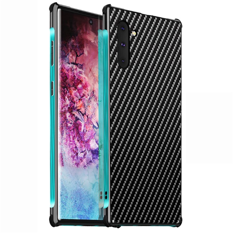 Carbon Fiber Texture Detachable 2-in-1 Metal+Aluminium Alloy Electroplating Phone Shell for Samsung Galaxy Note 10/Note 10 5G - Black/Cyan-1