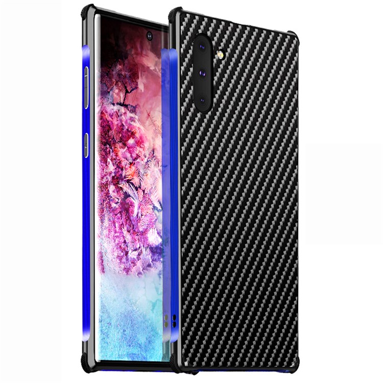 Carbon Fiber Texture Detachable 2-in-1 Metal+Aluminium Alloy Electroplating Phone Shell for Samsung Galaxy Note 10/Note 10 5G - Black/Blue-1