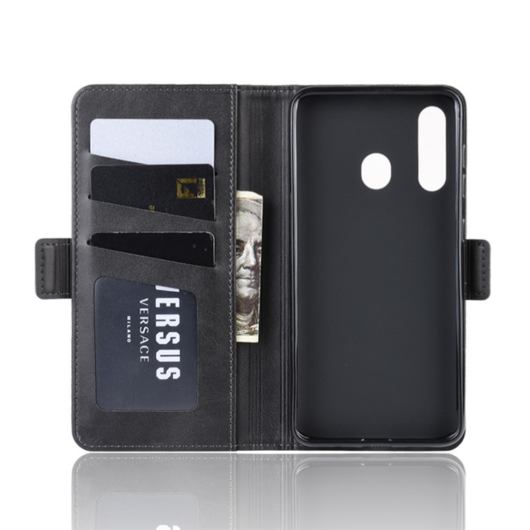 Leather Wallet Stand Cell Phone Protective Case Shell for Samsung Galaxy A60 - Black-4