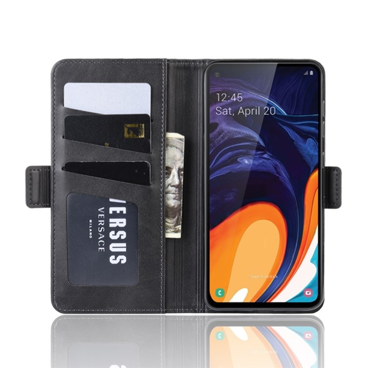 Leather Wallet Stand Cell Phone Protective Case Shell for Samsung Galaxy A60 - Black-5