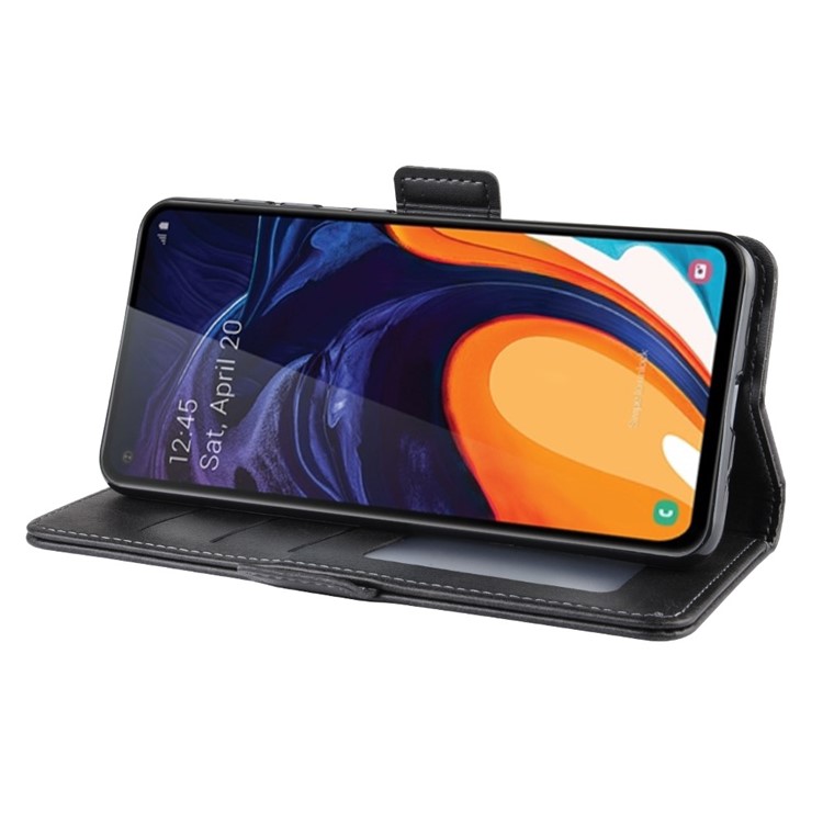 Leather Wallet Stand Cell Phone Protective Case Shell for Samsung Galaxy A60 - Black-6