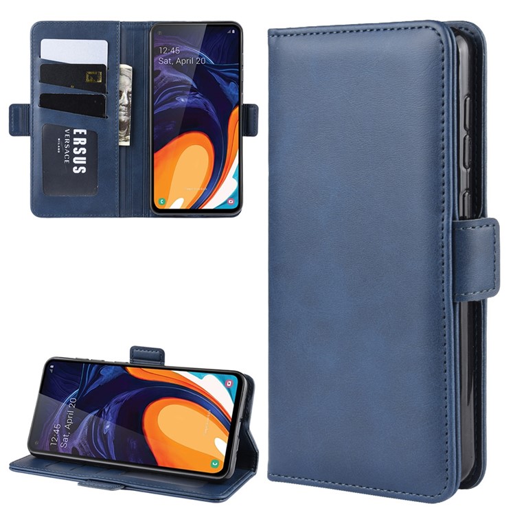 Leather Wallet Stand Cell Phone Protective Case Shell for Samsung Galaxy A60 - Blue-2