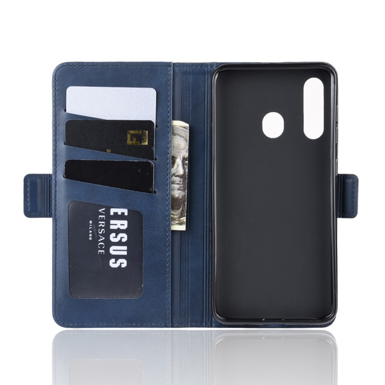 Leather Wallet Stand Cell Phone Protective Case Shell for Samsung Galaxy A60 - Blue-4