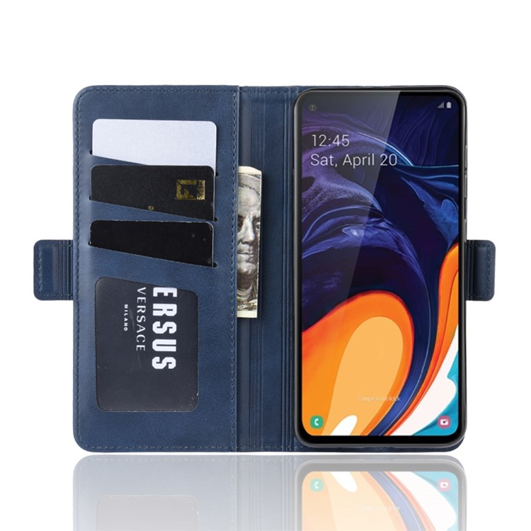 Leather Wallet Stand Cell Phone Protective Case Shell for Samsung Galaxy A60 - Blue-5