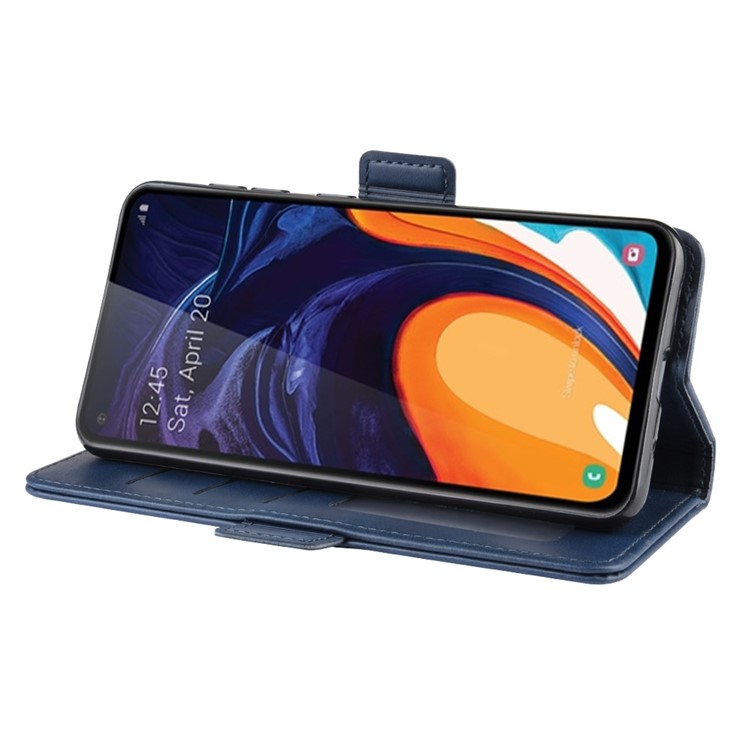 Leather Wallet Stand Cell Phone Protective Case Shell for Samsung Galaxy A60 - Blue-6
