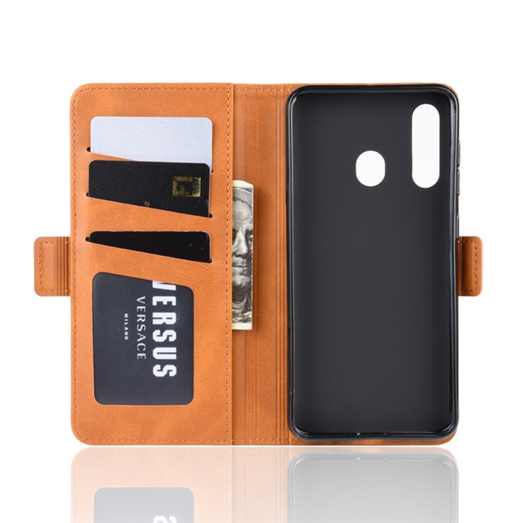 Leather Wallet Stand Cell Phone Protective Case Shell for Samsung Galaxy A60 - Light Brown-4