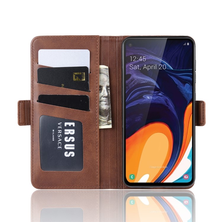 Leather Wallet Stand Cell Phone Protective Case Shell for Samsung Galaxy A60 - Dark Brown-5