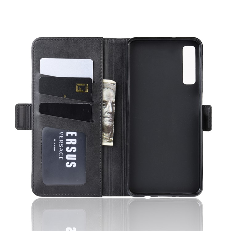 Leather Wallet Stand Cell Phone Protective Case Shell for Samsung Galaxy A7 (2018) - Black-4
