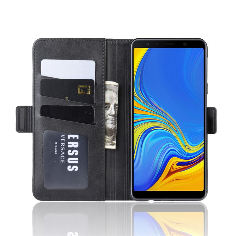 Leather Wallet Stand Cell Phone Protective Case Shell for Samsung Galaxy A7 (2018) - Black-5