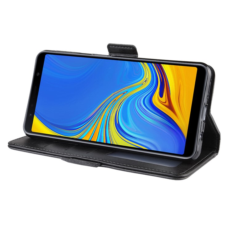 Leather Wallet Stand Cell Phone Protective Case Shell for Samsung Galaxy A7 (2018) - Black-6
