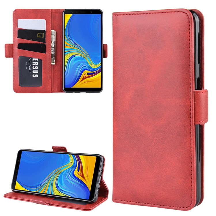 Leather Wallet Stand Cell Phone Protective Case Shell for Samsung Galaxy A7 (2018) - Red-2
