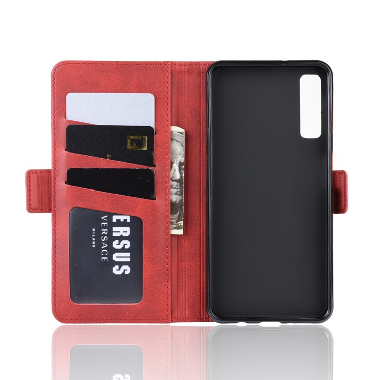 Leather Wallet Stand Cell Phone Protective Case Shell for Samsung Galaxy A7 (2018) - Red-4
