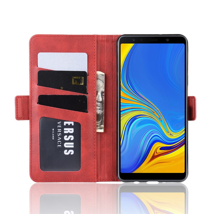 Leather Wallet Stand Cell Phone Protective Case Shell for Samsung Galaxy A7 (2018) - Red-5