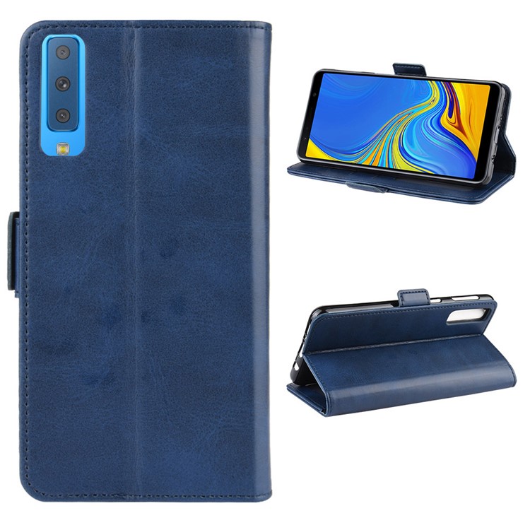 Leather Wallet Stand Cell Phone Protective Case Shell for Samsung Galaxy A7 (2018) - Blue-1