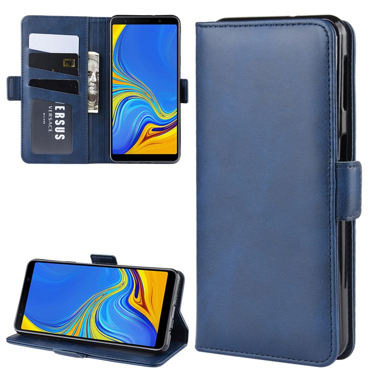 Leather Wallet Stand Cell Phone Protective Case Shell for Samsung Galaxy A7 (2018) - Blue-2