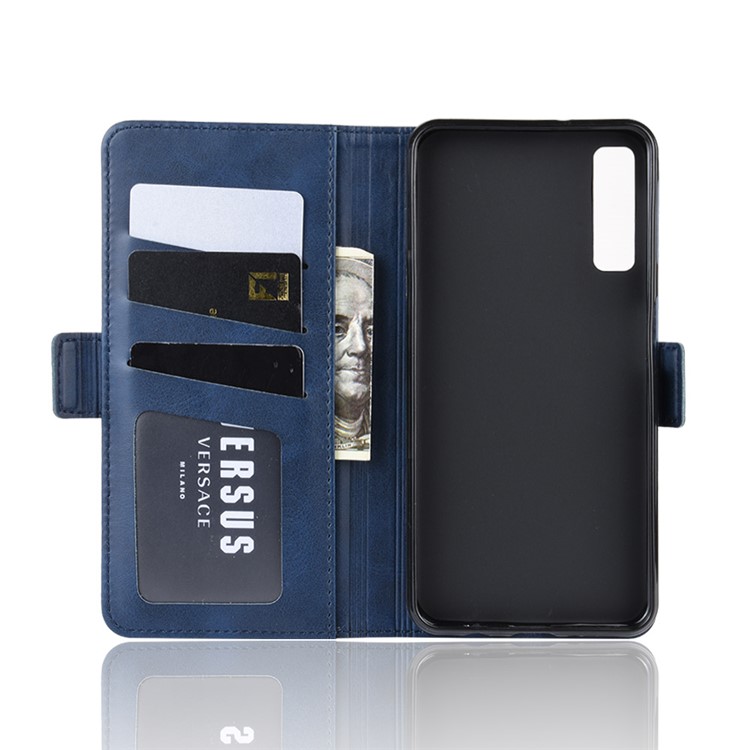 Leather Wallet Stand Cell Phone Protective Case Shell for Samsung Galaxy A7 (2018) - Blue-4
