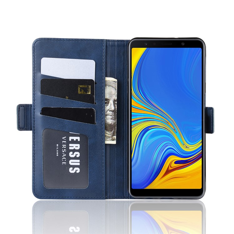Leather Wallet Stand Cell Phone Protective Case Shell for Samsung Galaxy A7 (2018) - Blue-5